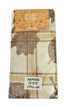 Imprint Leaves Plaid Fabric Napkins Thanksgiving Set of 4 Country Cabin ... - £19.38 GBP