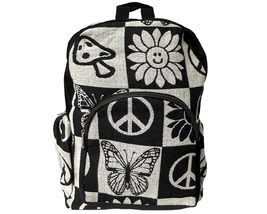 Mia Jewel Shop Hippie Pattern Large Backpack Trippy Print Adjustable Strap Cushi - £27.60 GBP