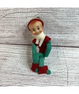 Vintage Knee Hugger Green/Red Christmas Elf Pixie Ornament Shelf Sitter ... - €16,84 EUR