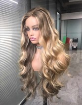 28 inch Blonde balayage European human hair wavy wig/Wavy blonde Jewish wig - £1,510.32 GBP+