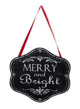 Kurt S. Adler "Merry And Bright" Chalkboard Plaque Christmas Ornament W/ Glitter - £3.94 GBP