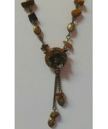 Vintage Signed NA Tiger Eye Pendant Necklace With One Amber Color Rhines... - $41.19 CAD