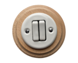 Wooden Single Switch 2 Gang Two-Way Natural Beige White Diameter 3.9&quot; - $40.12