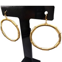 Artisan Hoops Earrings Mixed Materials Dark Beige Textile Cord Gold Tone... - £5.95 GBP