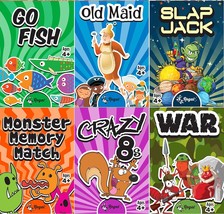 Card Games for Kids Go Fish Crazy 8&#39;s Old Maid Slap Jack Monster Memory Match Wa - £23.84 GBP