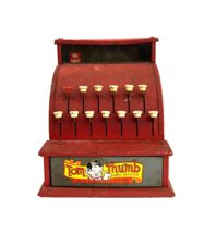 Vintage 1950’s Toy Tom Thumb Tin Red, Labeled Toy Cash Register - £27.45 GBP