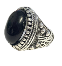 BLACK  stone engraved metal biker ring stainless biker goth viking pirate X041 - £9.83 GBP