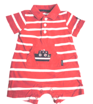 Carters Infant Boys 1-Pc Summer Knit Romper 3M Boat Ship Red White Stripe Pocket - £3.76 GBP