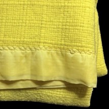 Vintage Blanket Stevens Utica Yellow Waffle Weave Acrylic Satin Edge 65x90 Twin - £29.86 GBP