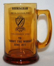 Vintage 70s BETA SIGMA PHI Sorority 1977 Birmingham Amber Glass Beer Mug - £15.81 GBP