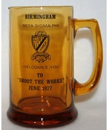 Vintage 70s BETA SIGMA PHI Sorority 1977 Birmingham Amber Glass Beer Mug - $19.79