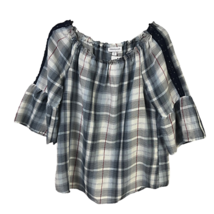 Westport Womens Casual Top Multicolor Plaid 3/4 Sleeve Bell Off Shoulder M New - £20.49 GBP