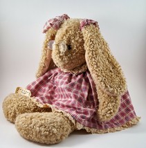 Easter Rabbit Daniel&#39;s Doll Tan Bunny Plaid Dress Glasses Bows Plush 18&quot;... - $15.99