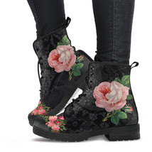 Combat Boots - Vintage Style Flowers #103 | Boho Shoes, Handmade Lace Up Boots,  - £70.85 GBP