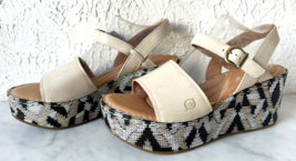 Born Dorrah Sandals Beige Leather Woven Print Platform Wedge Heel - Wome... - $1,265.17 MXN