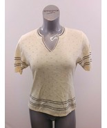 Rade Strick Women&#39;s V neck Sweater Size 38 yellow Short Sleeve Cotton Blend - $7.92
