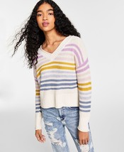 Hippie Rose Juniors Striped V-Neck Sweater,White Multi Combo,Large - $34.99