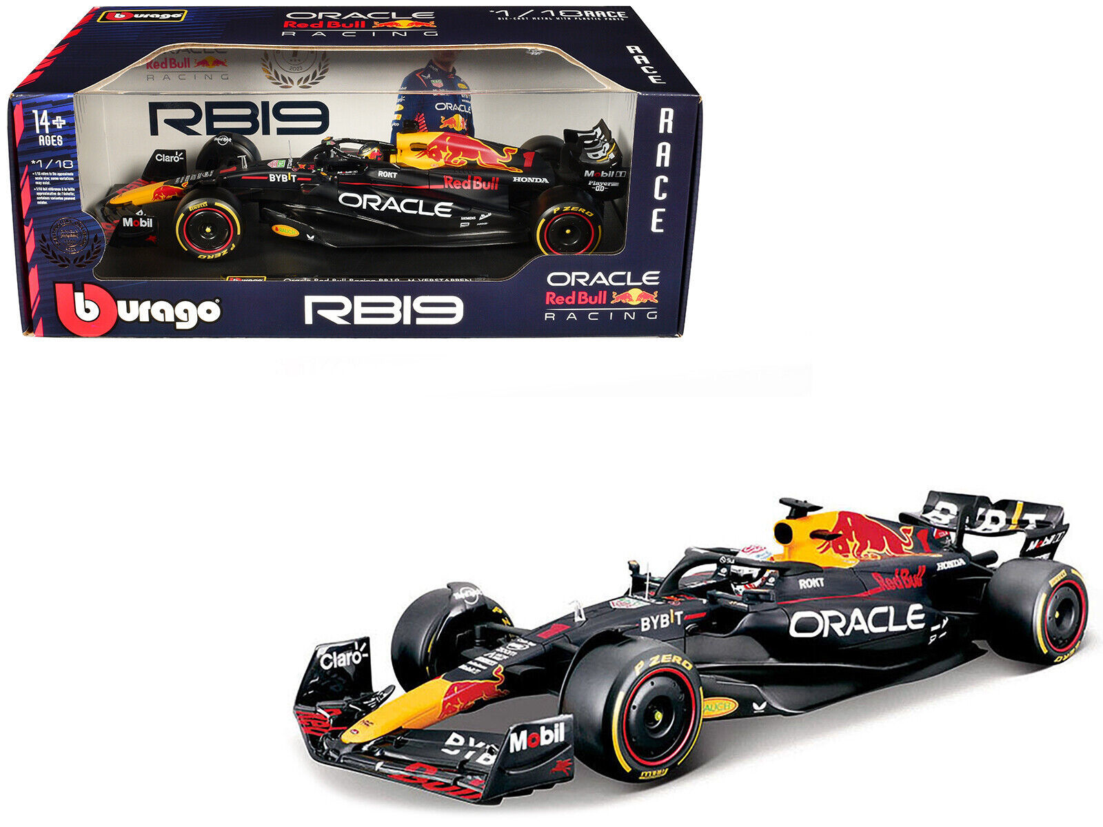 Red Bull Racing RB19 #1 Max Verstappen 1/18 Diecast Model Oracle Champion F1 - £75.65 GBP