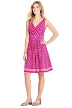 Lands End Women&#39;s Sleeveless Fit and Flare Dress Azalea Pink Bandana New - £36.05 GBP