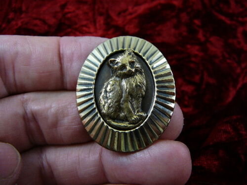(b-cat-152) little Kitten sitting kitty cat cats love pin brass pendant - $17.75