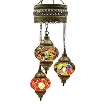 LaModaHome 3 Globes Chandelier Lamp Ceiling Hanging Handmade Turkish Mosaic Glas - £84.39 GBP