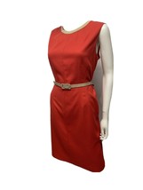 Anne Klein Sheath Dress Coral Orange Pink Lined Belted Stretch EPOC 14 - £26.35 GBP