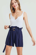 Cotton Bleu by Nu Label Buckle Belt Cotton Linen Shorts - £21.45 GBP