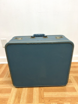 Vintage BLUE HARD SHELL SUITCASE trunk chest storage travel decor store display - £40.05 GBP