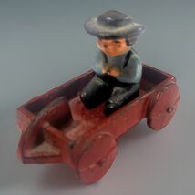 Vintage Wilton Cast Iron Amish Boy Red Wagon Miniatures Hand Painted Toy... - $11.39