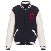 MLB Cleveland Indians Reversible Fleece Jacket PVC Sleeves Front Logo JH... - £94.42 GBP