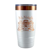 McVeigh Irish Coat of Arms White Rose Travel Mug - $27.44