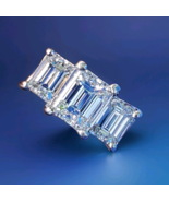 EARTH MINED DIAMOND Emerald cut Deco Engagement Ring Vintage 3 stone Sol... - $5,315.25