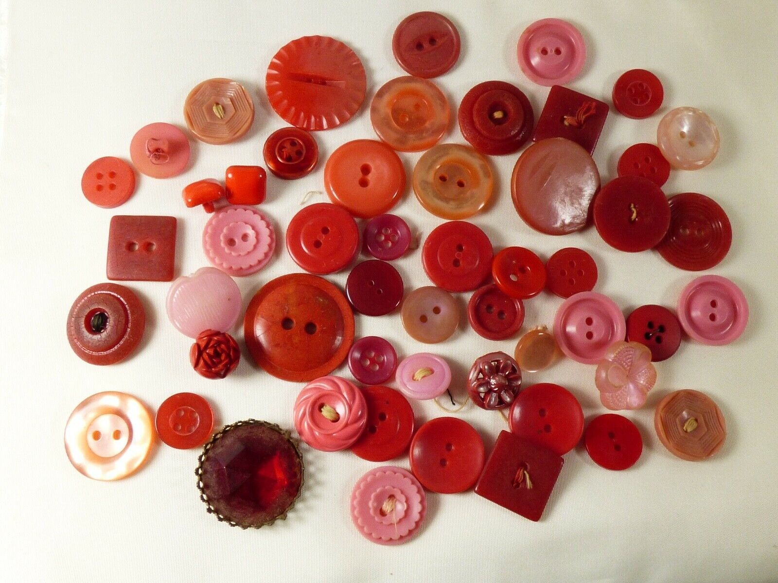 VTG  Mixed size lot of Red color Fun 55 pc Plastic Sewing Buttons for crafts  - $24.75