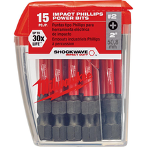 Milwaukee #2 Philips Shockwave 2 Inch Impact Duty Steel Driver Bits 15 Pack NEW! - £4.73 GBP