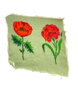 Finished Needlepoint Pillow Cover Wall Art Green w Orange Poppy Flowers - £29.40 GBP