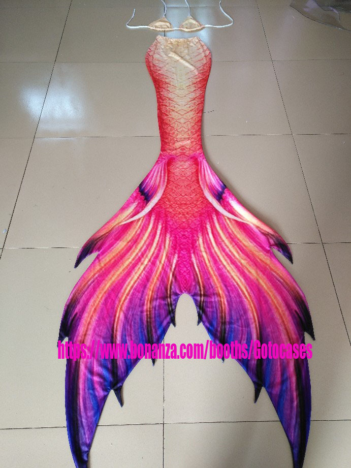 Swimmable Mermaid Tail Fabric for Women and Kids Orange Red