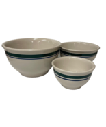 Gibson Stoneware Farmhouse Nesting Bowls Beige With Green &amp; Blue Stripe ... - $98.04 CAD