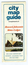 Howard Johnson Motor Lodge City Map &amp; Guide Monroe Louisiana 1975 - £16.84 GBP