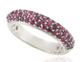 Pave Set Ruby Half Eternity Stackable Band in Solid 18k White Gold Ring - £843.90 GBP