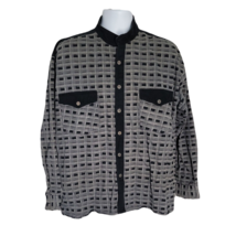 Isme Sport Wear Button UpShirt ~ Sz XL ~ Black &amp; Beige Plaid ~ Long Sleeve - £17.64 GBP