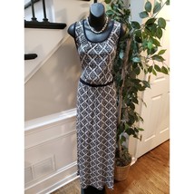 Lands&#39; End Maxi Dress Women Medium Black White Geo Print Empire Waist Sleeveless - $27.72