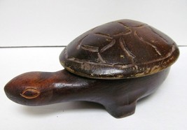 Wood Wooden Turtle Storage Trinket Jewelry Box  Container Lid Primitive - £30.97 GBP