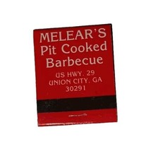 Matchbook Cover Melear&#39;s Pit Cooked Barbecue BBQ Union City GA Georgia - $3.99