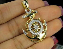 Lab Created 1.5Ct Round Cut Diamond Ship Anchor Pendant 14k Yellow Gold Plated - £117.26 GBP