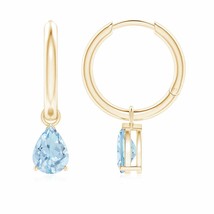 Aquamarine Pear-Shaped Drop, Hoops Earrings in 14K Gold (Grade-AA , 7x5MM) - £603.48 GBP