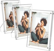 4x6 Acrylic Picture Frames 3 Pack Clear Picture Frames with Stand Magnetic Frame - £38.93 GBP