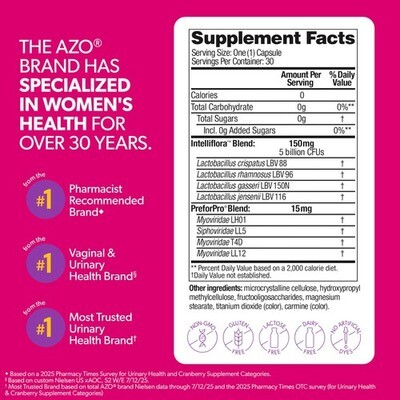 AZO Dual Protection, Urinary + Vaginal Support, Prebiotics and Probiotics for Wo Item image 4