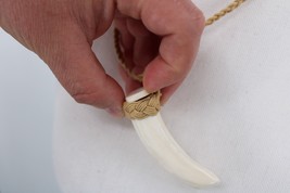 FAUX CARVED SHARK TOOTH PENDANT NECKLACE W/ ADJUSTABLE BRAIDED CORD LRG ... - £3.92 GBP