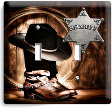 Country Cowboy Boots Hat Lasso Sheriff Star 2 Gang Light Switch Plate Room Decor - £18.37 GBP