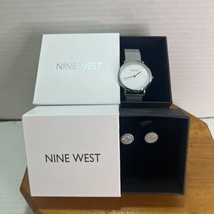 NINE WEST Woman LIANA 31mm Silver Quartz Watch, Earrings As Set - $64.35